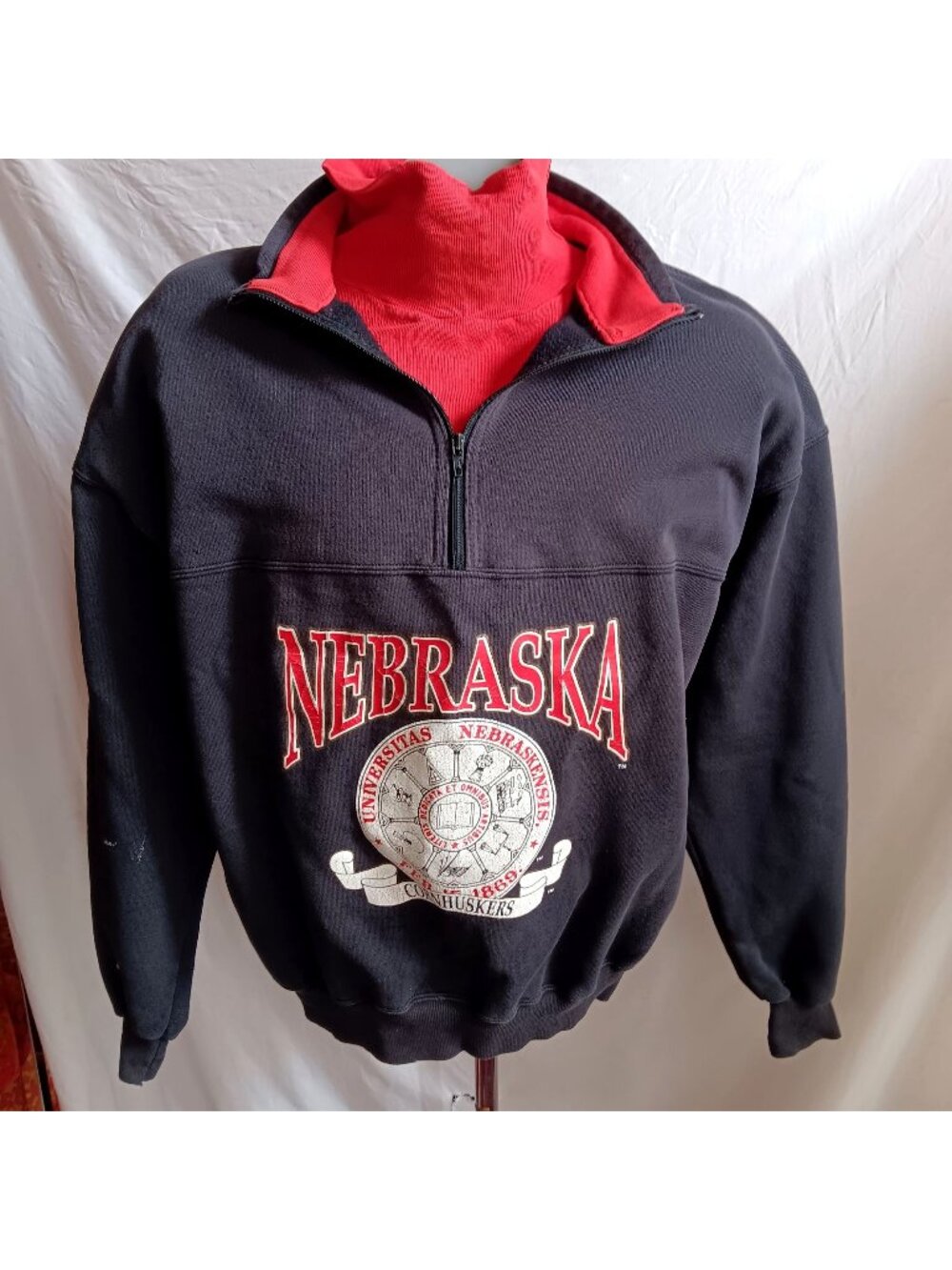 Large Nebraska Cornhuskers Vintage 1/2 Zip Sweat Shirt 1990's Black Dodger USA
